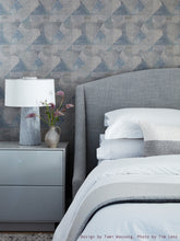 Load image into Gallery viewer, Abstract Isle Cashmere Blue Paperback Natural Linen Wallcovering