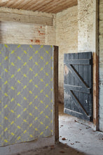 Load image into Gallery viewer, Horse Trellis - Acid Yellow on Grey Fabric