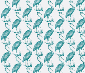 Blue Heron White Peacock Fabric