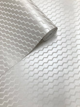 Load image into Gallery viewer, Buzz White Flock on Silver Lustre Wallcovering