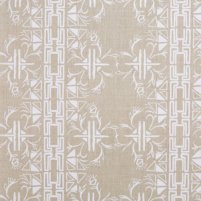 Cerita White On Natural Linen Fabric