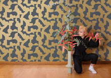 Load image into Gallery viewer, Mixed Signals - Gold on Charcoal Wallcovering
