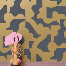 Load image into Gallery viewer, Mixed Signals - Gold on Charcoal Wallcovering