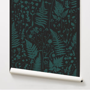 Forage - Green on Black Wallcovering