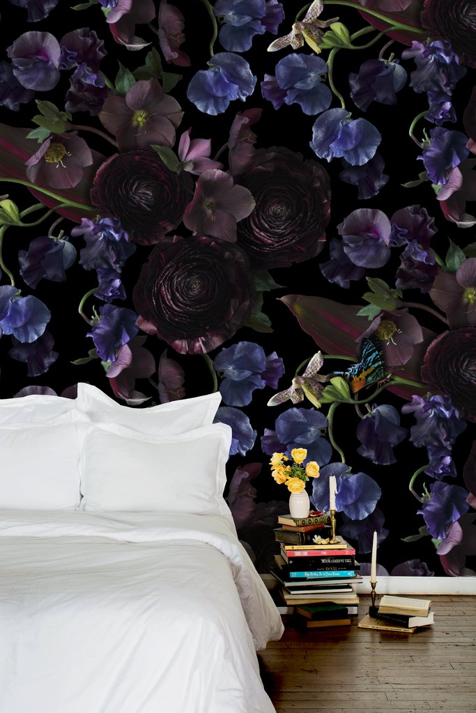 Midnight Botanical Fabric, Wallpaper and Home Decor