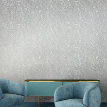 Load image into Gallery viewer, Pop White Flock on Silver Lustre Wallcovering