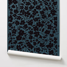 Load image into Gallery viewer, Posy - Black on Blue Wallcovering