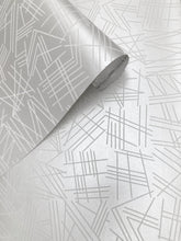 Load image into Gallery viewer, Tilt  White Flock on Silver Lustre  Wallcovering