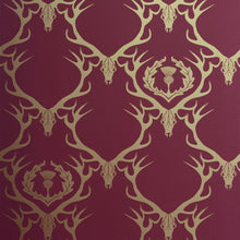 Load image into Gallery viewer, Deer Damask Claret Gold Wallpaper