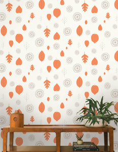 A View of The Woods - Coquelicot and Mink on Cream Wallcovering