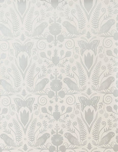 Barn Owls and Hollyhocks by Carson Ellis - Diamonds and Pearls on Cream Wallcovering