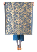 Load image into Gallery viewer, Barn Owls and Hollyhocks by Carson Ellis - Gold on Charcoal Wallcovering