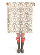 Load image into Gallery viewer, Barn Owls and Hollyhocks by Carson Ellis - Rose Gold on Cream Wallcovering