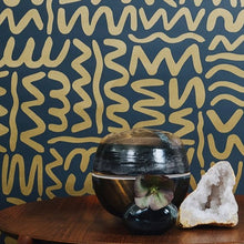 Load image into Gallery viewer, Big Moon - Gold on Charcoal Wallcoverng