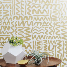 Load image into Gallery viewer, Big Moon - Gold on Cream Wallcoverng