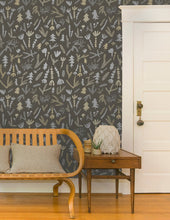 Load image into Gallery viewer, Cle Elum - Silver and Gold on Charcoal Wallcovering