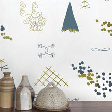 Load image into Gallery viewer, Family Reunion - Aquatic and Gold on Cream Wallcovering