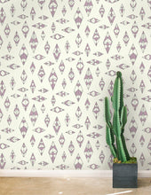 Load image into Gallery viewer, Indian Summer - Charcoal and Lilac on Cream Wallcoverning