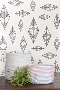 Indian Summer - Charcoal and Lilac on Cream Wallcoverning