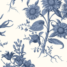 Load image into Gallery viewer, Sunflower Toile Linen Blue Wallcovering