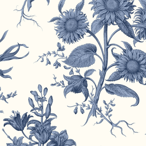 Sunflower Toile Linen Blue Wallcovering