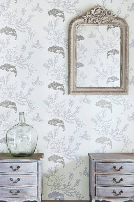 Coral - Pale Grey Silver Wallcovering