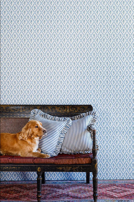 Wild Strawberry Trellis - China Blue Wallcovering