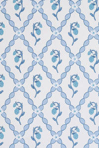 Wild Strawberry Trellis - China Blue Wallcovering