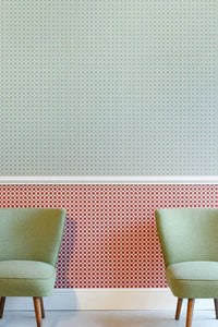 Lattice Cane - Light Olive & Red Wallcovering