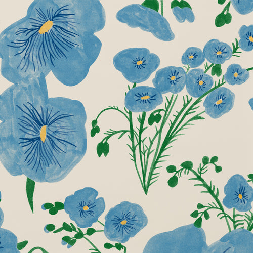 Flax Flowers - Blue on Parchment Wallcovering