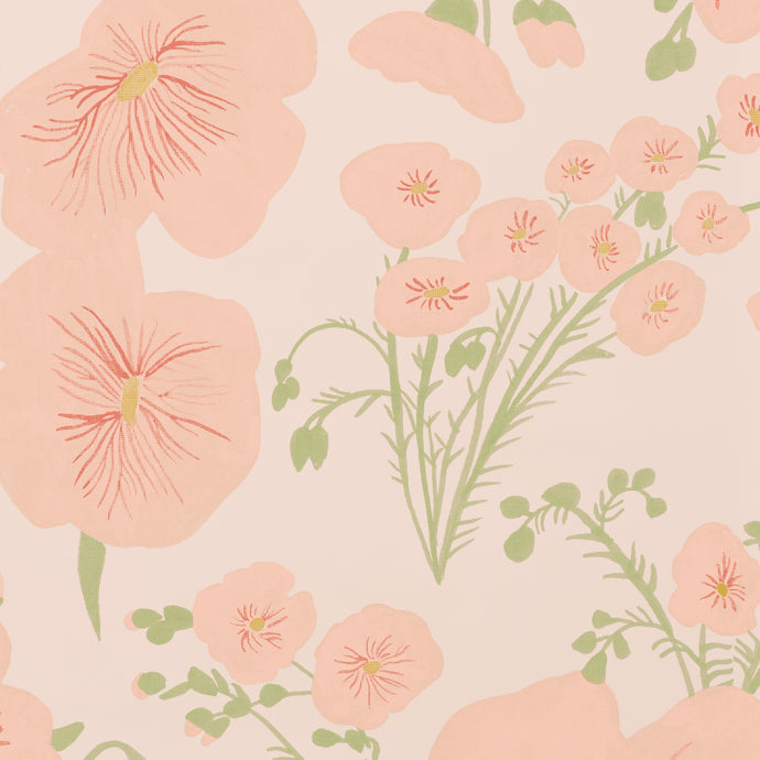 Flax Flowers - Pink on Blush Wallcovering