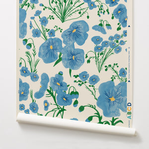 Flax Flowers - Blue on Parchment Wallcovering