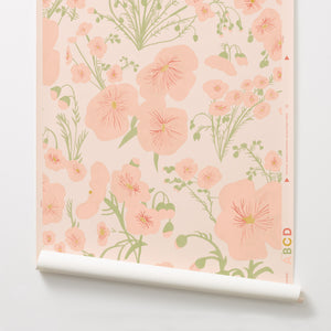 Flax Flowers - Pink on Blush Wallcovering