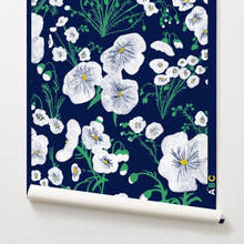 Load image into Gallery viewer, Flax Flowers - White on Ink Wallcovering