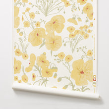 Load image into Gallery viewer, Flax Flowers - Yellow on Almost White Wallcovering