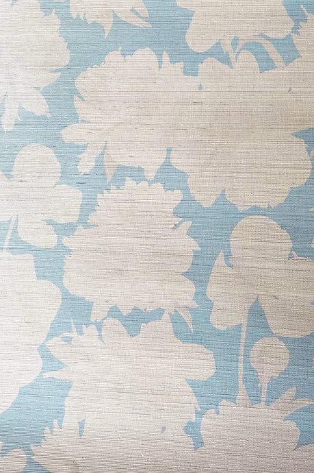 Judith Blue Floral Grasscloth Wallpaper