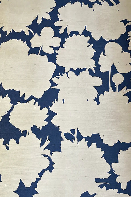 Judith Navy Floral Grasscloth Wallpaper