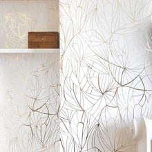 Load image into Gallery viewer, Leaf Gold and White Wallcovering