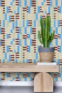 Gridlock - Cobalt & Cabernet Wallcovering