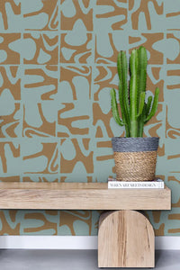 Medina Maze - Surf & Saddle Brown Wallcovering