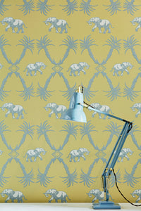 Elephant Palm - Ochre Blue Wallcovering