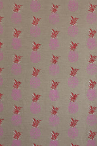 Pineapple - Pink Red on Natural Fabric