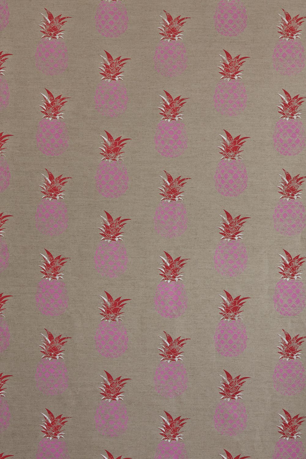 Pineapple - Pink Red on Natural Fabric