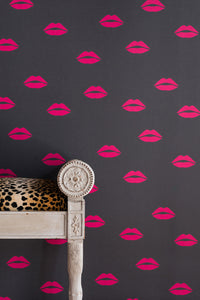 Lips - Hot Pink on Grey Wallcovering