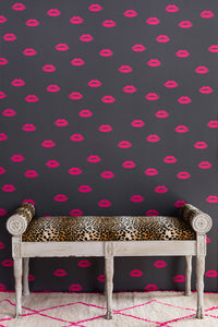 Lips - Hot Pink on Grey Wallcovering