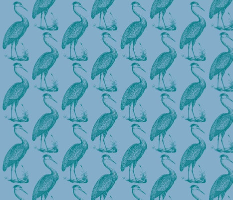 Blue Heron Cornflower Peacock Fabric