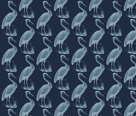 Blue Heron Indigo White Fabric