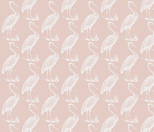 Blue Heron Pinkish White Fabric