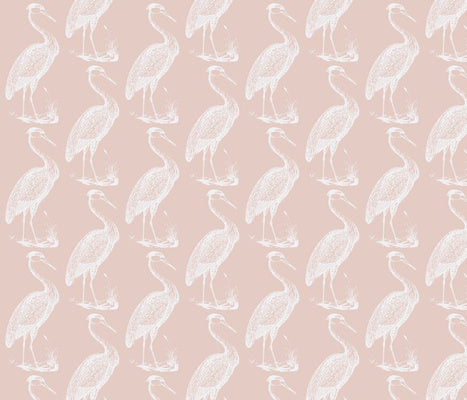 Blue Heron Pinkish White Fabric