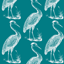 Load image into Gallery viewer, Blue Heron Peacock White Fabric